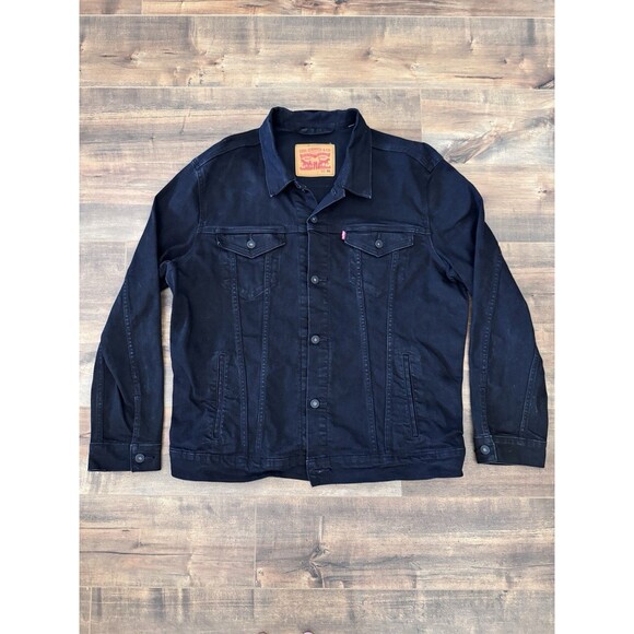 Levi's Denim Jean Jacket Mens XXL Black Trucker Button Up Stretch